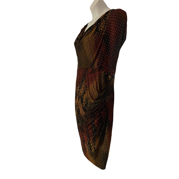 Monroe & Main Bead Draped Cowl Sheath Mixed Print Office Casual Date Night Dress - Picture 7 of 12